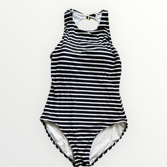 NWOT Land’s End Women’s L Striped Navy and White One-Piece Swimsuit - Picture 3 of 4